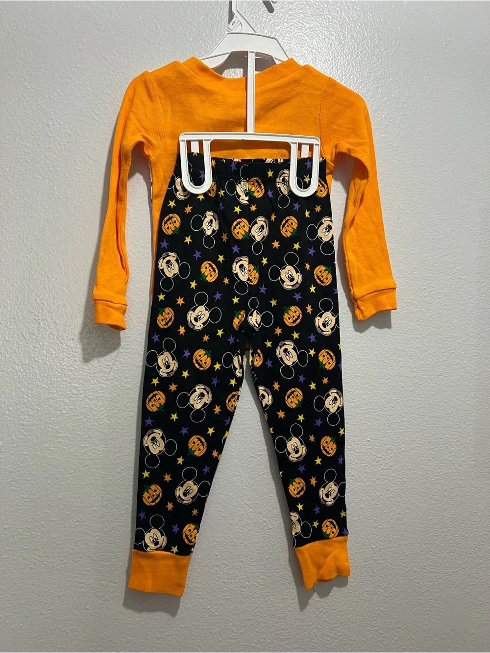 Disney Halloween Mickey Skeleton Pumpkin Pajama Set in Orange, Black, Purple